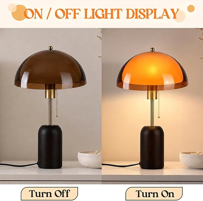 Orange Mushroom Table Lamp with Walnut Wood Base and Acrylic Shade