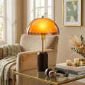 Orange Mushroom Table Lamp with Walnut Wood Base and Acrylic Shade