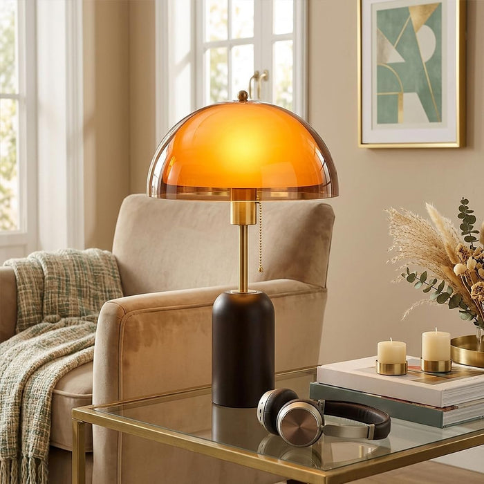 Orange Mushroom Table Lamp with Walnut Wood Base and Acrylic Shade