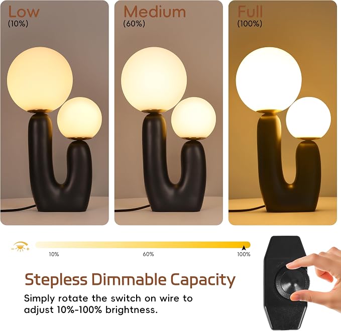 Modern Resin Table Lamp with Frosted Glass Globes and Dimmable LED Bulbs