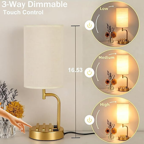 Modern Touch Control Table Lamp with USB Charging and AC Outlet