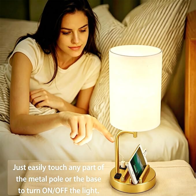 Modern Touch Control Table Lamp with USB Charging and AC Outlet