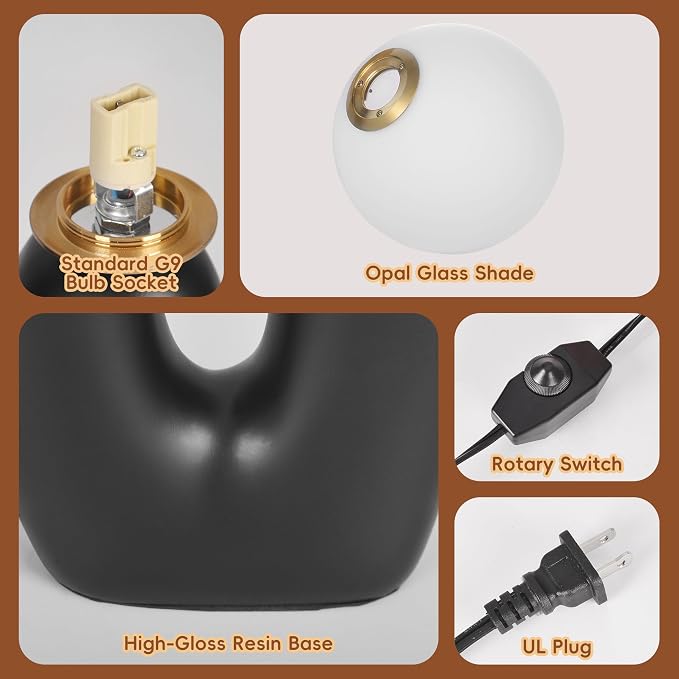 Modern Resin Table Lamp with Frosted Glass Globes and Dimmable LED Bulbs