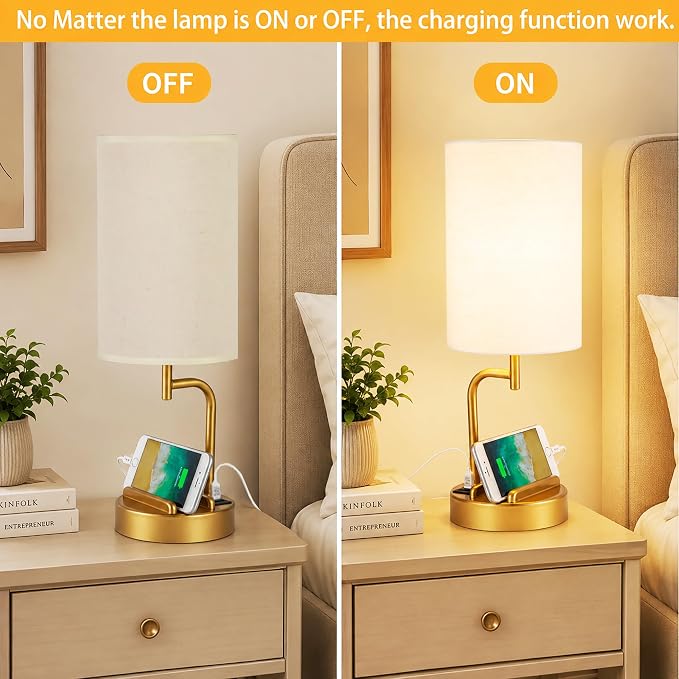 Modern Touch Control Table Lamp with USB Charging and AC Outlet