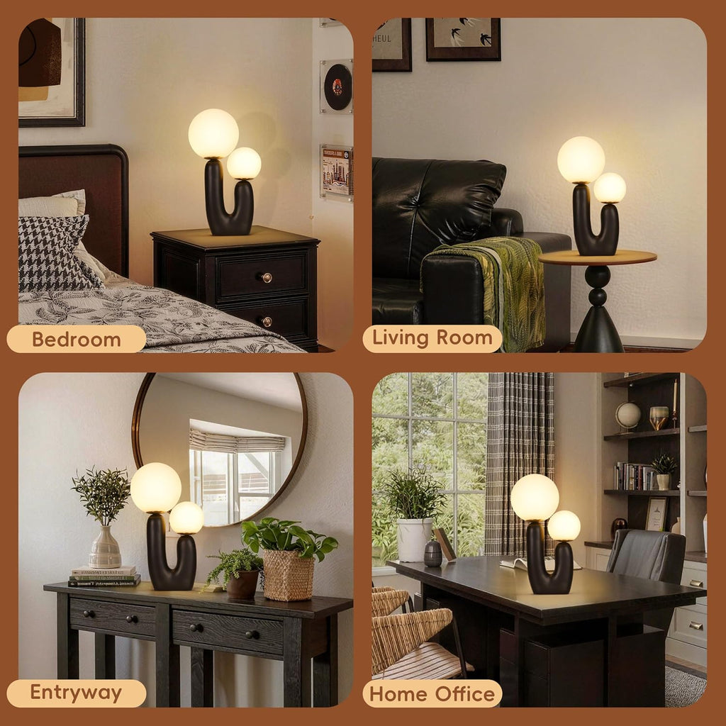 Modern Resin Table Lamp with Frosted Glass Globes and Dimmable LED Bulbs