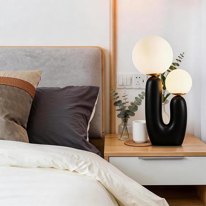 Modern Resin Table Lamp with Frosted Glass Globes and Dimmable LED Bulbs