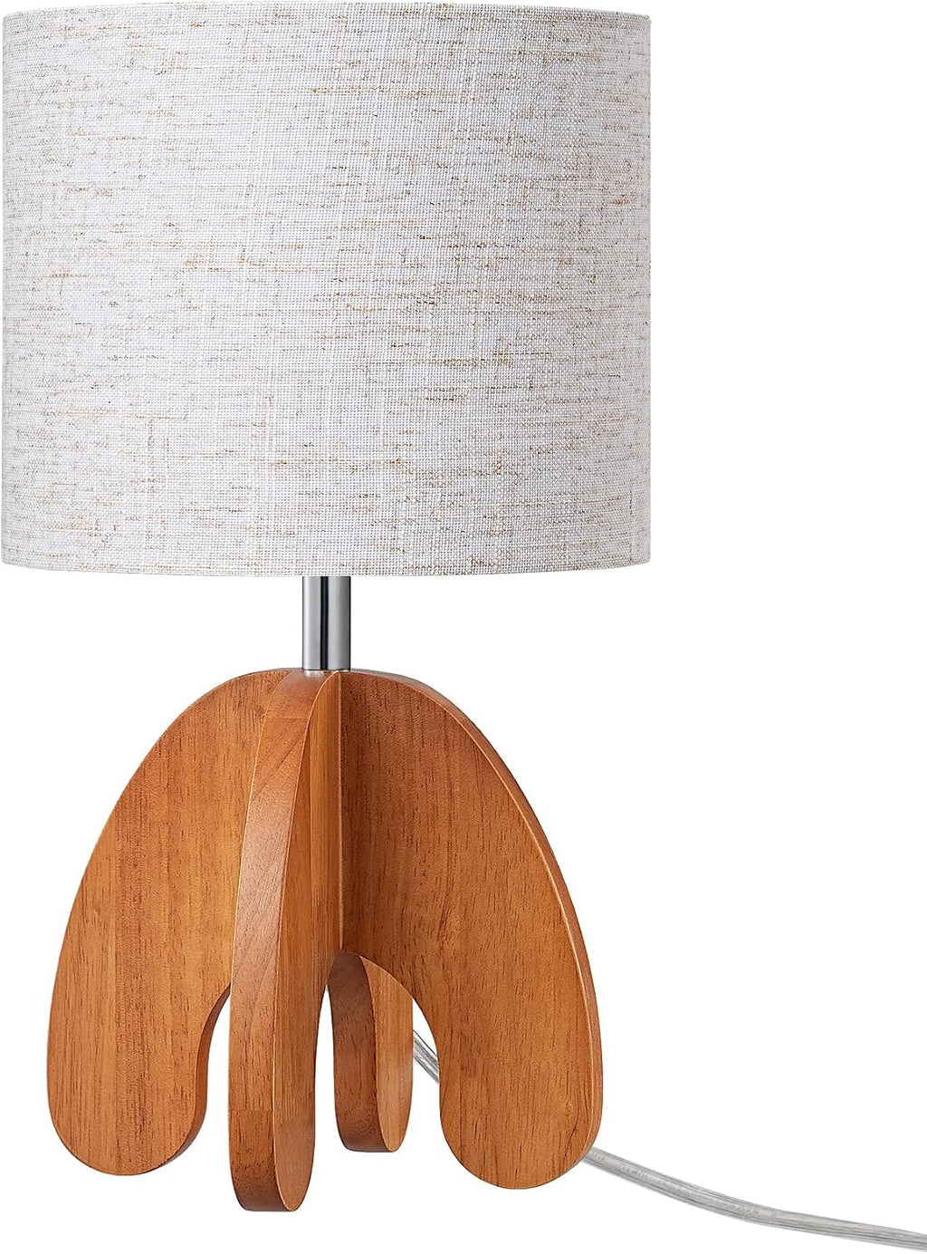 Small Art Deco Table Lamp with Linen Shade – Wooden Bedside Lamp
