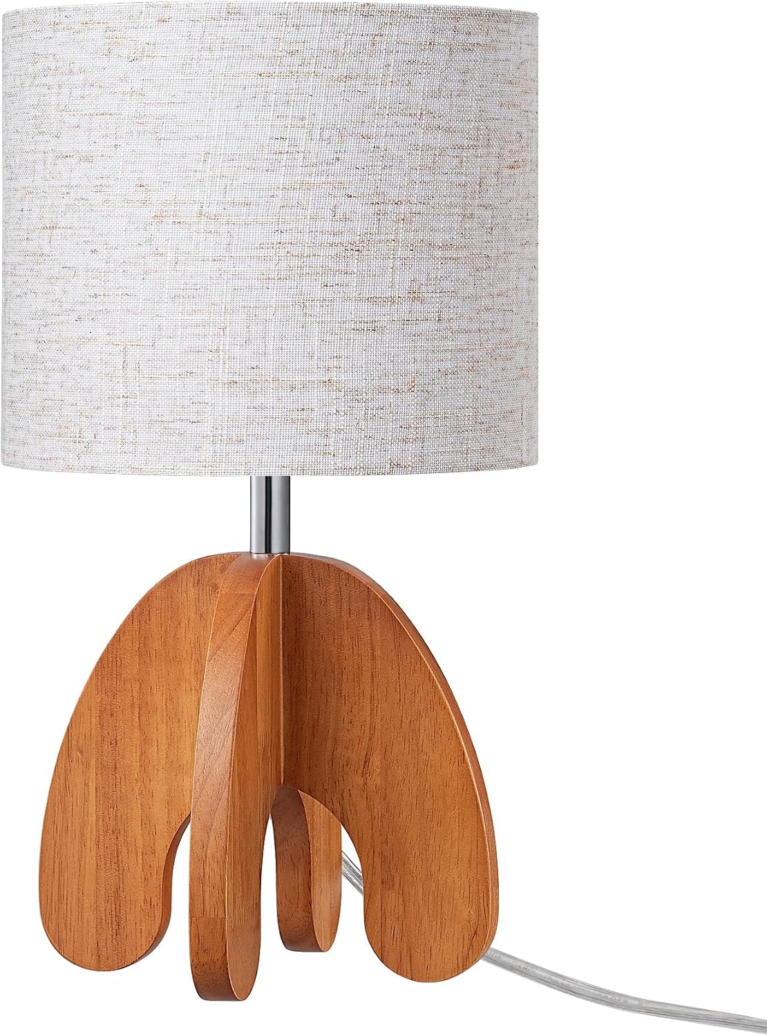 Small Art Deco Table Lamp with Linen Shade – Wooden Bedside Lamp