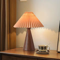 Small Wooden Grain Table Lamp with Pleated Linen Shade – Mini Bedside Lamp