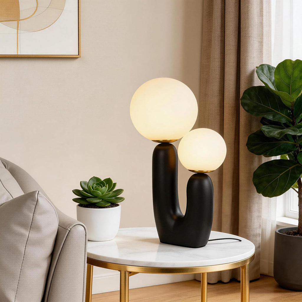 Modern Resin Table Lamp with Frosted Glass Globes and Dimmable LED Bulbs